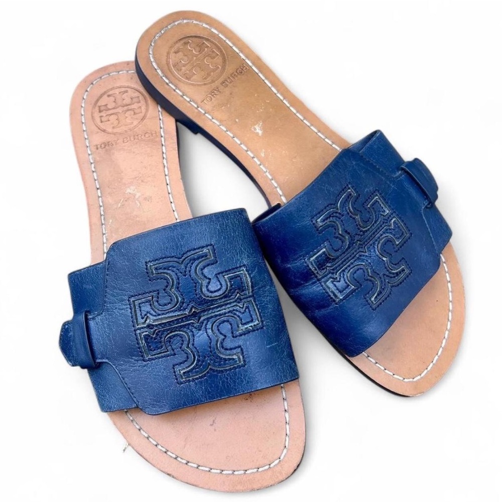 Tory Burch Blue Leather Slide Sandals